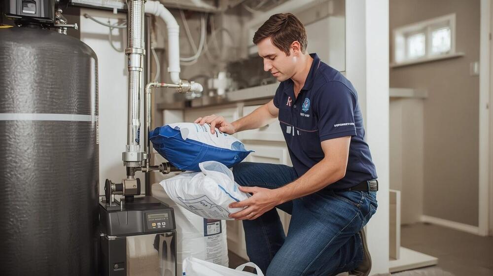 Technician filling water softener